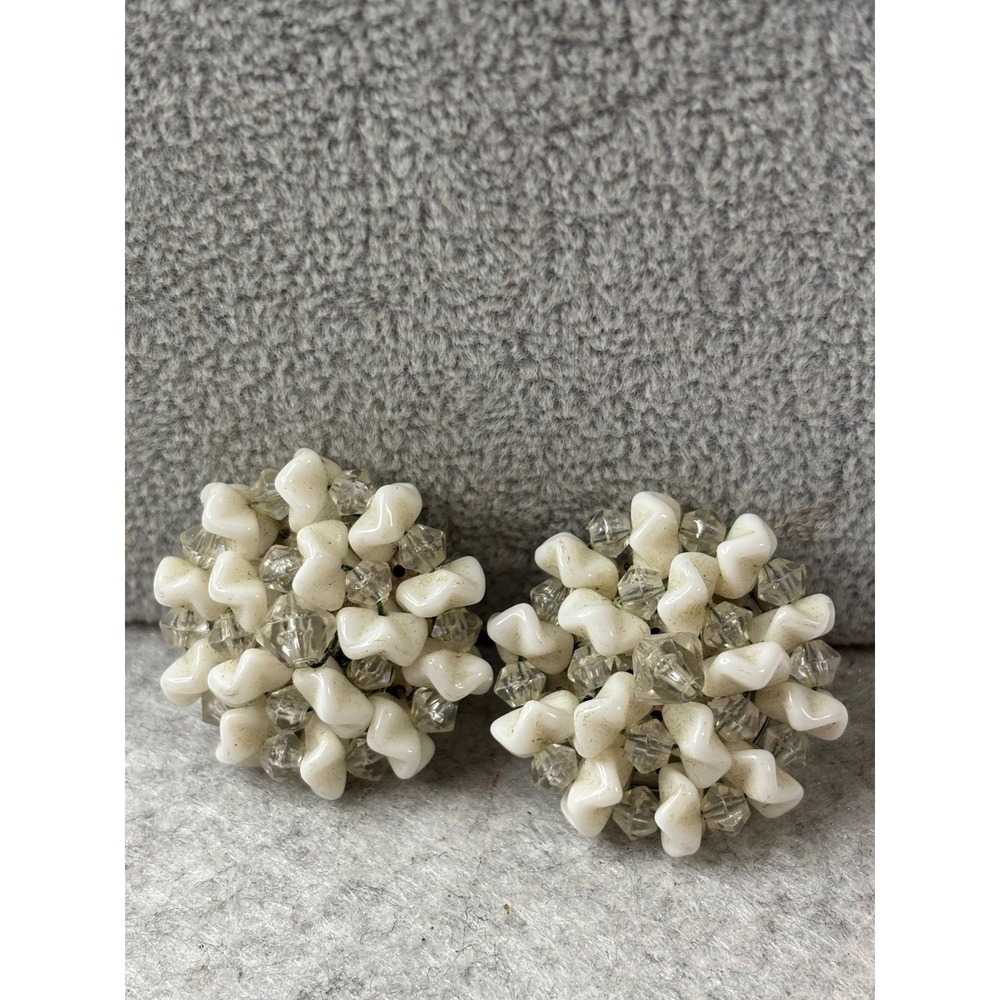 #30  Vintage Germany Ejite Clear Beaded Clip-on Earrings